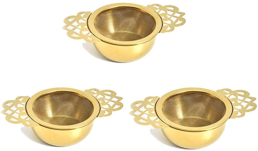 Luxe Double Winged Tea Strainer w/ Drip Bowl - Gold